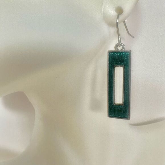 Blue rectangle drop earrings - Picture 2 of 6